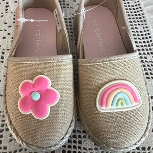 Carter's Tan and Pink Slippers with Flower Accents